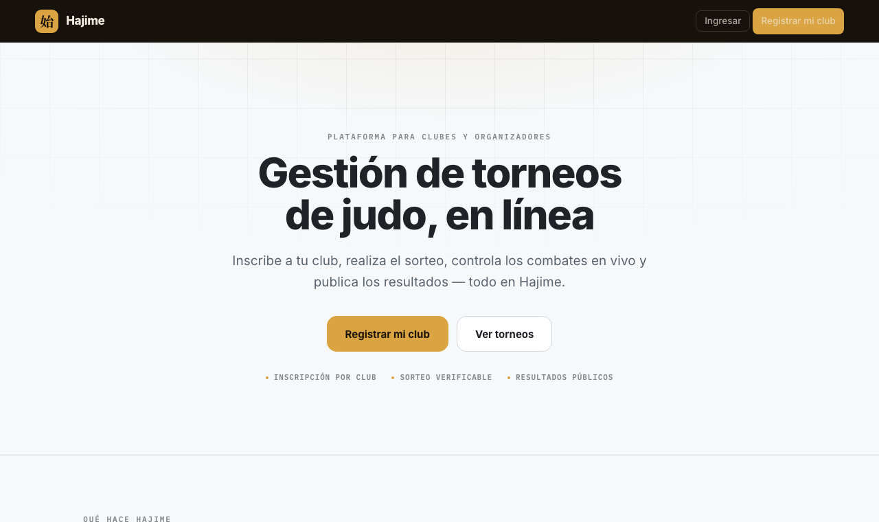 Inicio de Hajime con el botón Registrar mi club